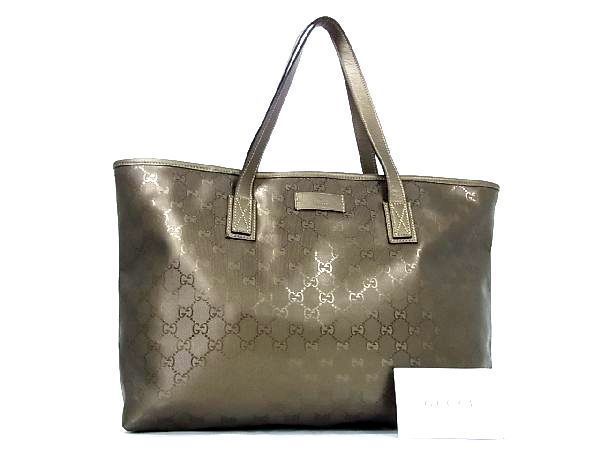 1円 ■美品■ GUCCI グッチ 211137 212792 GG柄 PVC×レザー トートバッグ ショルダーバッグ 肩掛けかばん ブロンズ系 AP6639