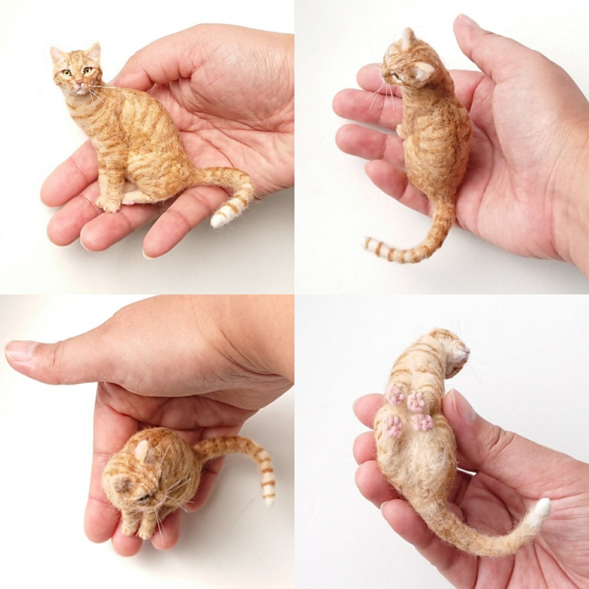 A猫 羊毛フェルト自分のしっぽで遊ぶ茶トラ猫ハンドメイド 猫の 羊毛