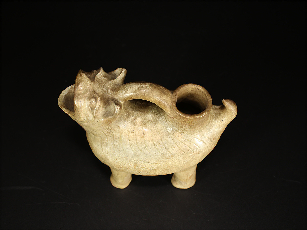 CB910 唐物 【宋代青磁】 獣形水注 花瓶／足のなおしあり 美品