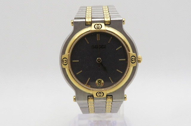 1円～【動作品】GUCCI グッチ 9000M コンビ クォーツ メンズ腕時計 8-6 
