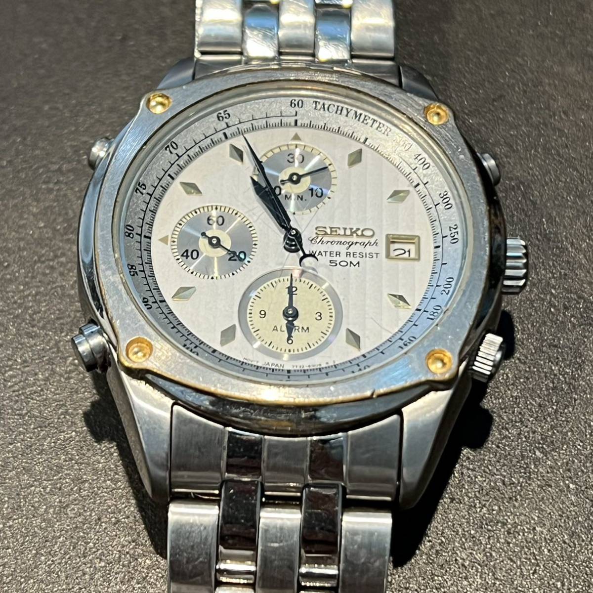 SEIKO セイコー クロノグラフ 7T32-6J50 デイト アラーム メンズ 