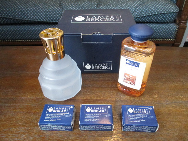 ★新品未使用 LAMPEBERGER PARIS ランプベルジェ パリ ホワイトxゴールド クロシェット ランプ本体 芯バーナー3本 パフュームオイル used品