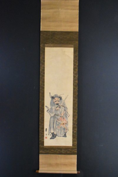 K2324 模写 華亭「鍾馗」紙本 肉筆 鏡鬼 日本画 中国 書画 骨董 掛軸