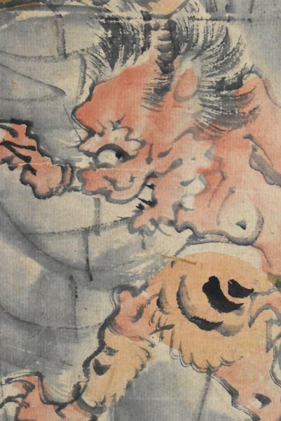 K2324 模写 華亭「鍾馗」紙本 肉筆 鏡鬼 日本画 中国 書画 骨董 掛軸