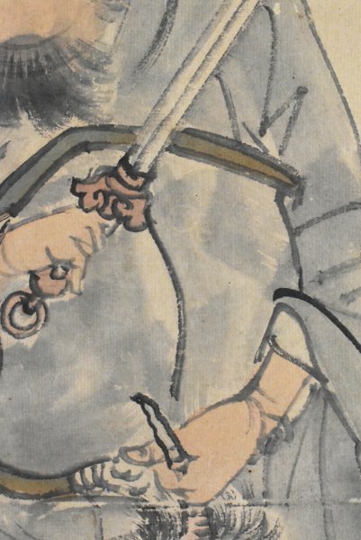 K2324 模写 華亭「鍾馗」紙本 肉筆 鏡鬼 日本画 中国 書画 骨董 掛軸