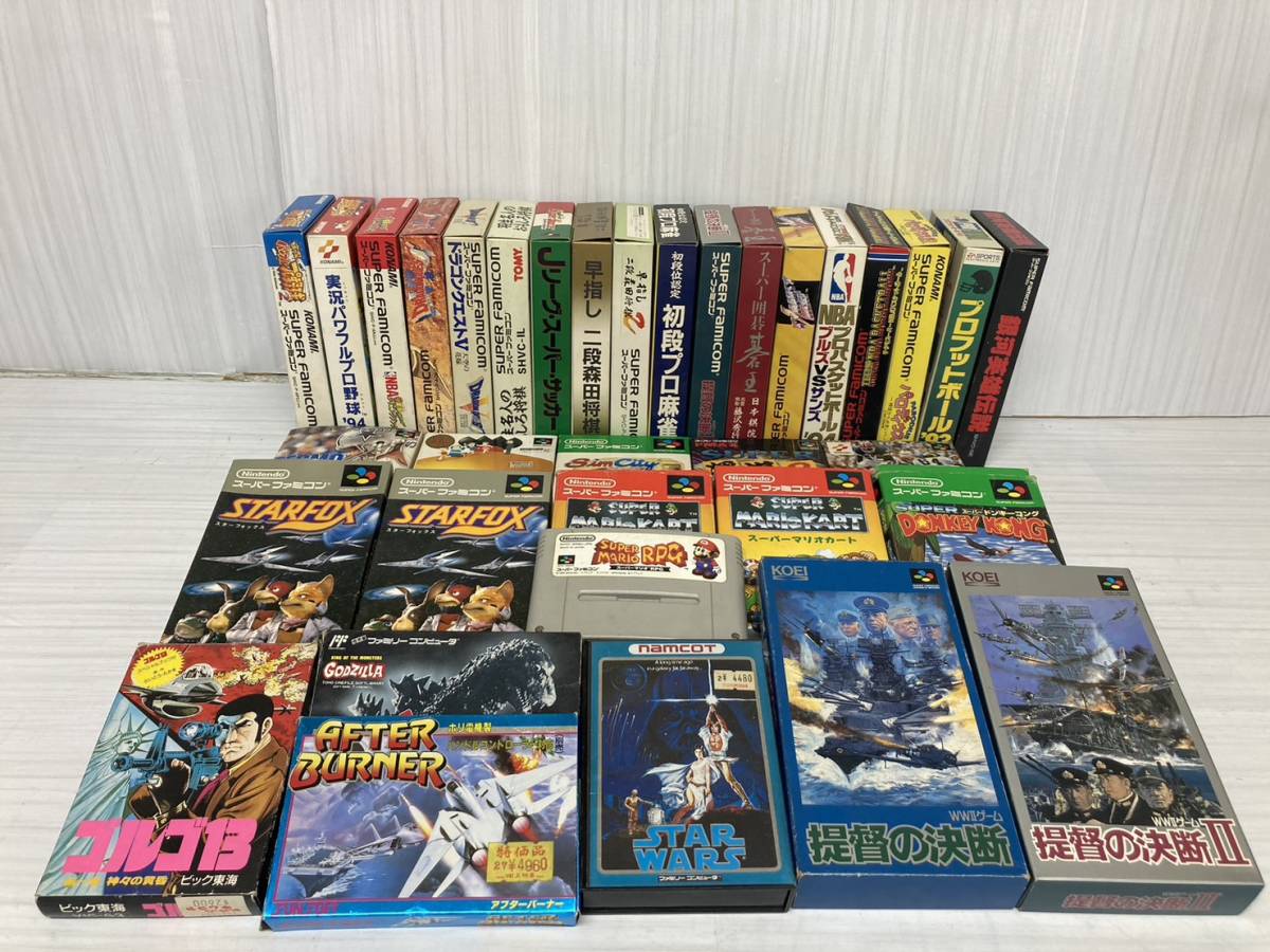 斉吉389 ゲームソフトまとめ スーパーファミコン ファミコン GODZILLA STAR WARS ゴルゴ13 ドンキーコング シムシティ 動作未確認 まとめ売り 21点 取扱説明書