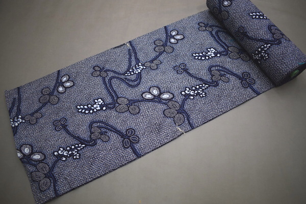 A24-15　即決 新古品 リップル ゆかた反物 紺 蔓草花 未仕立て品