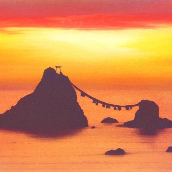 真作】【WISH】鎮西直秀「瑞雲 夫婦岩図」油彩 3号 1993年作 ◇一枚の