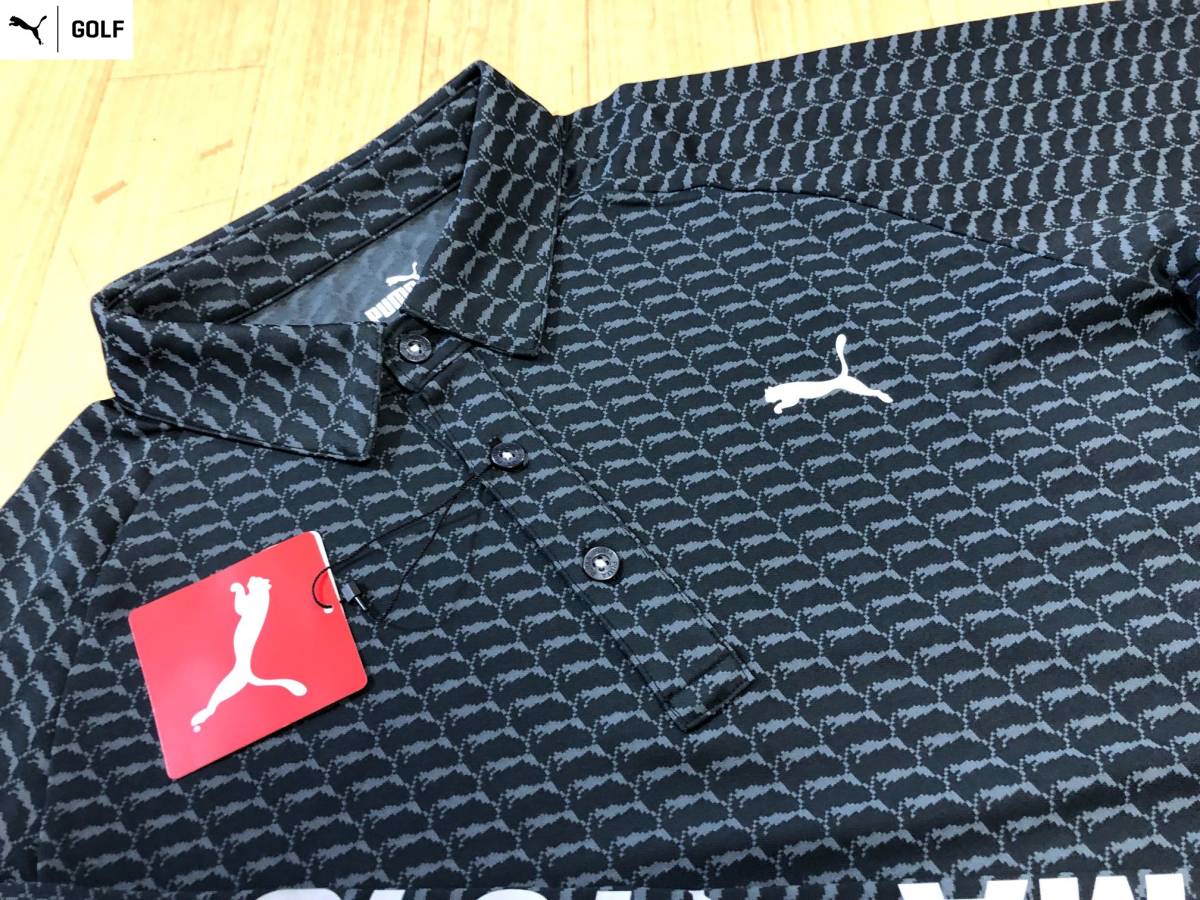 PUMA GOLF(プーマゴルフ) SPONSOR LOGO風グラフィック ブランドロゴ総柄 ジャガード 長袖ポロシャツ 539363(01)ＸＬ