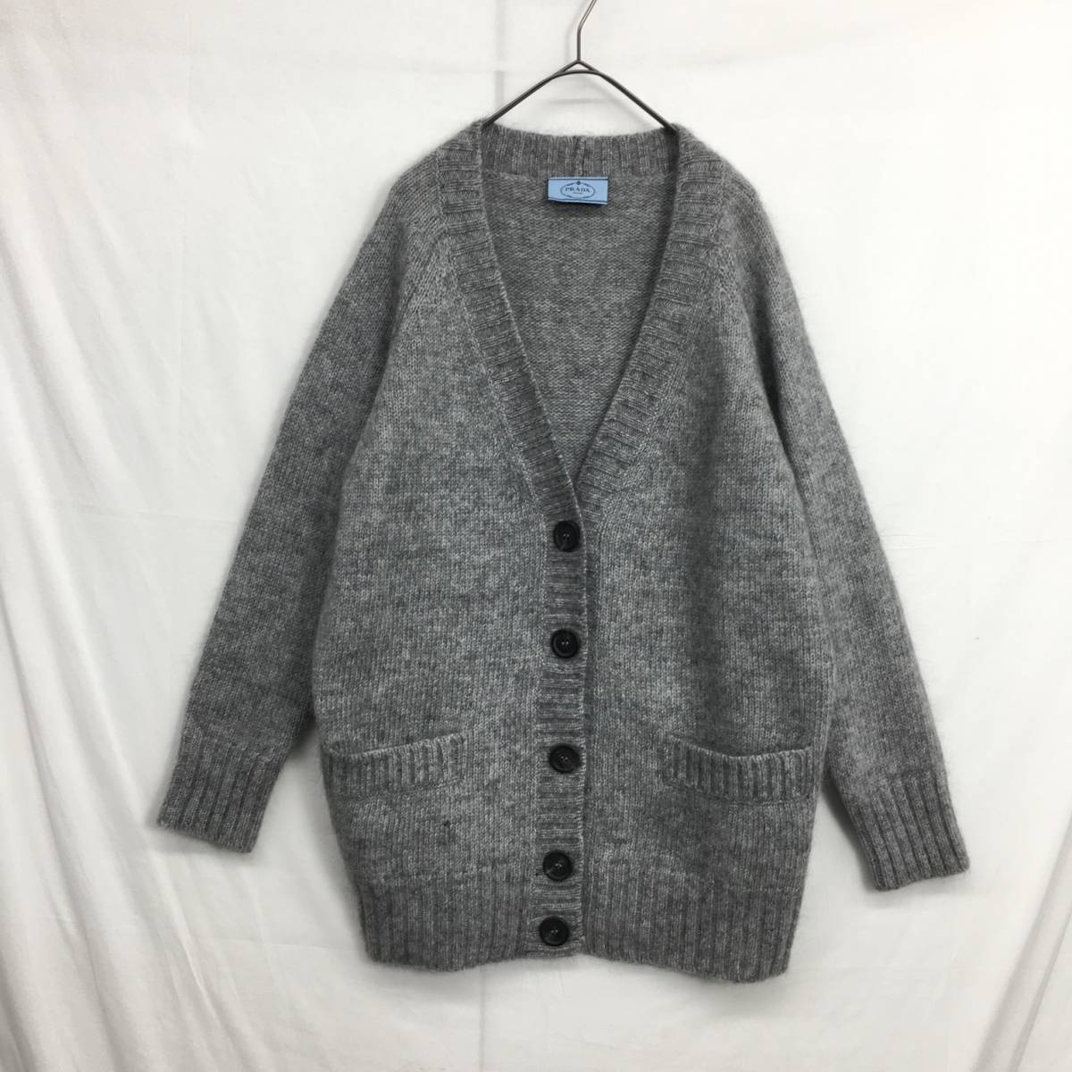 NZ463○16aw PRADA モヘアウール ニット カーディガン○36○グレー 