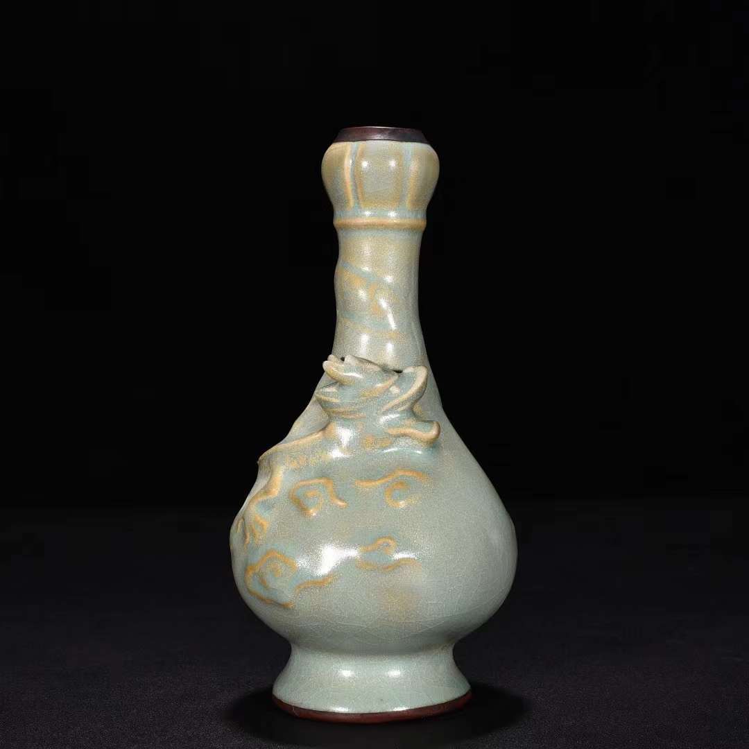 宋時代　汝窑开片　螺纹蒜头瓶 時代物 陶器 瓶 骨董品 旧家蔵出し 宋時代 汝窑开片 螺纹蒜头瓶 時代物 陶器 瓶 骨董品 旧家蔵出し 宋時代
