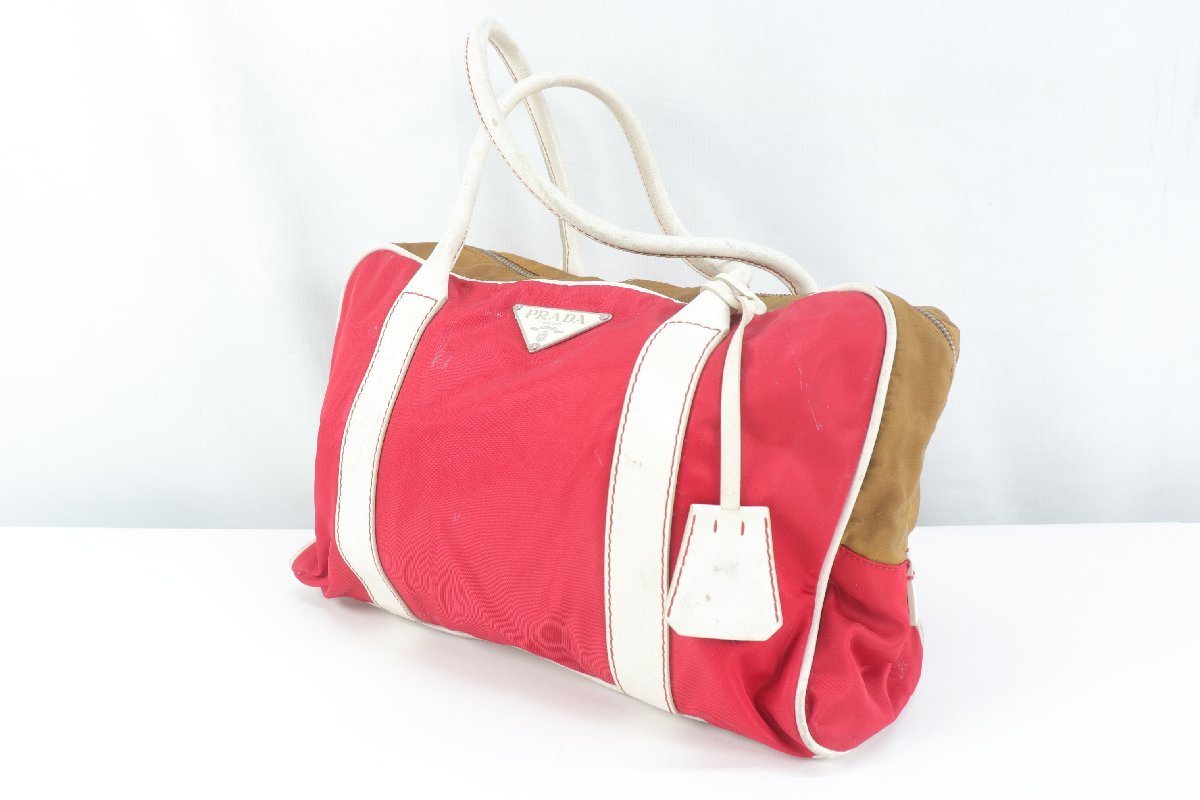 PRADA プラダ ナイロン レザー ハンドバッグ レッド 赤 CHERRY 手持ち 