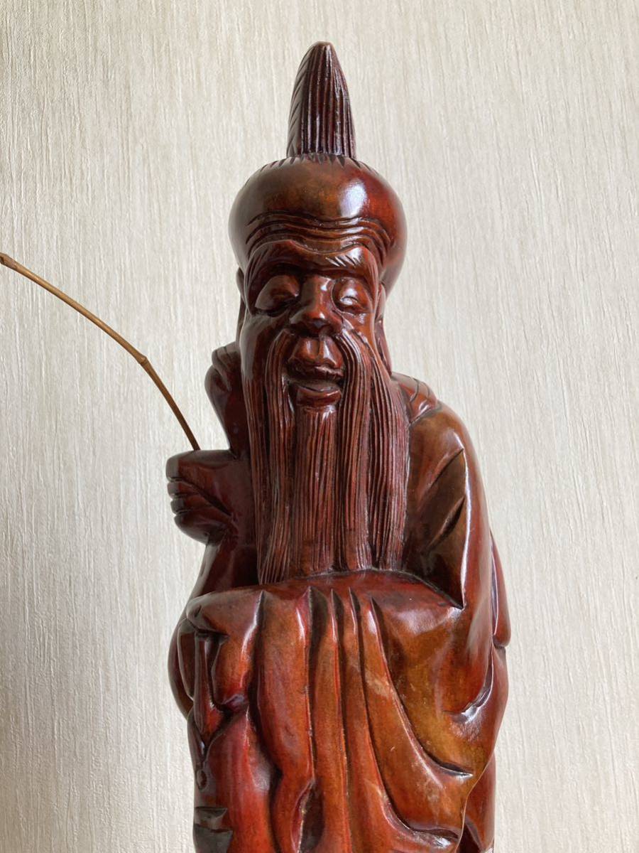 大型品 蔵出し レトロ 全長約61㎝ 七福神 寿老人 福禄寿 木彫り人形