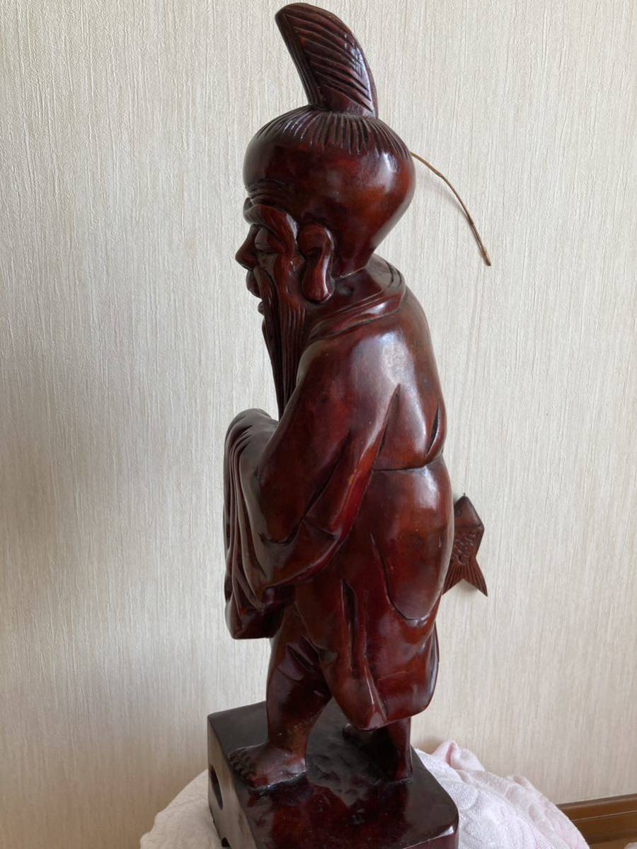 大型品 蔵出し レトロ 全長約61㎝ 七福神 寿老人 福禄寿 木彫り人形