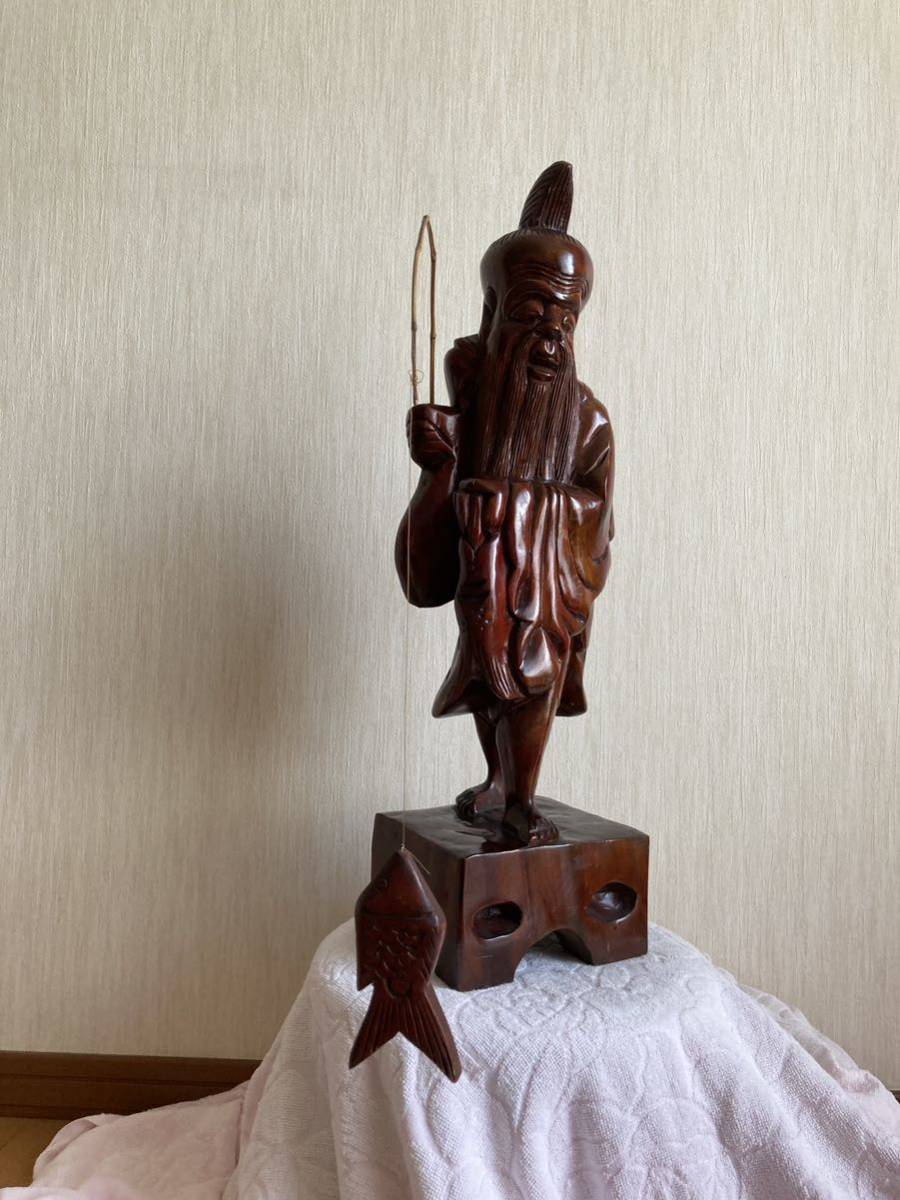 大型品 蔵出し レトロ 全長約61㎝ 七福神 寿老人 福禄寿 木彫り人形