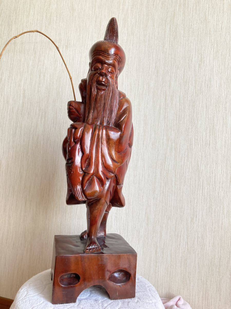 大型品 蔵出し レトロ 全長約61㎝ 七福神 寿老人 福禄寿 木彫り人形