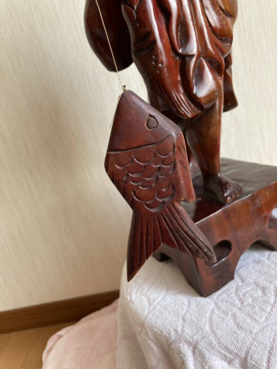 大型品 蔵出し レトロ 全長約61㎝ 七福神 寿老人 福禄寿 木彫り人形
