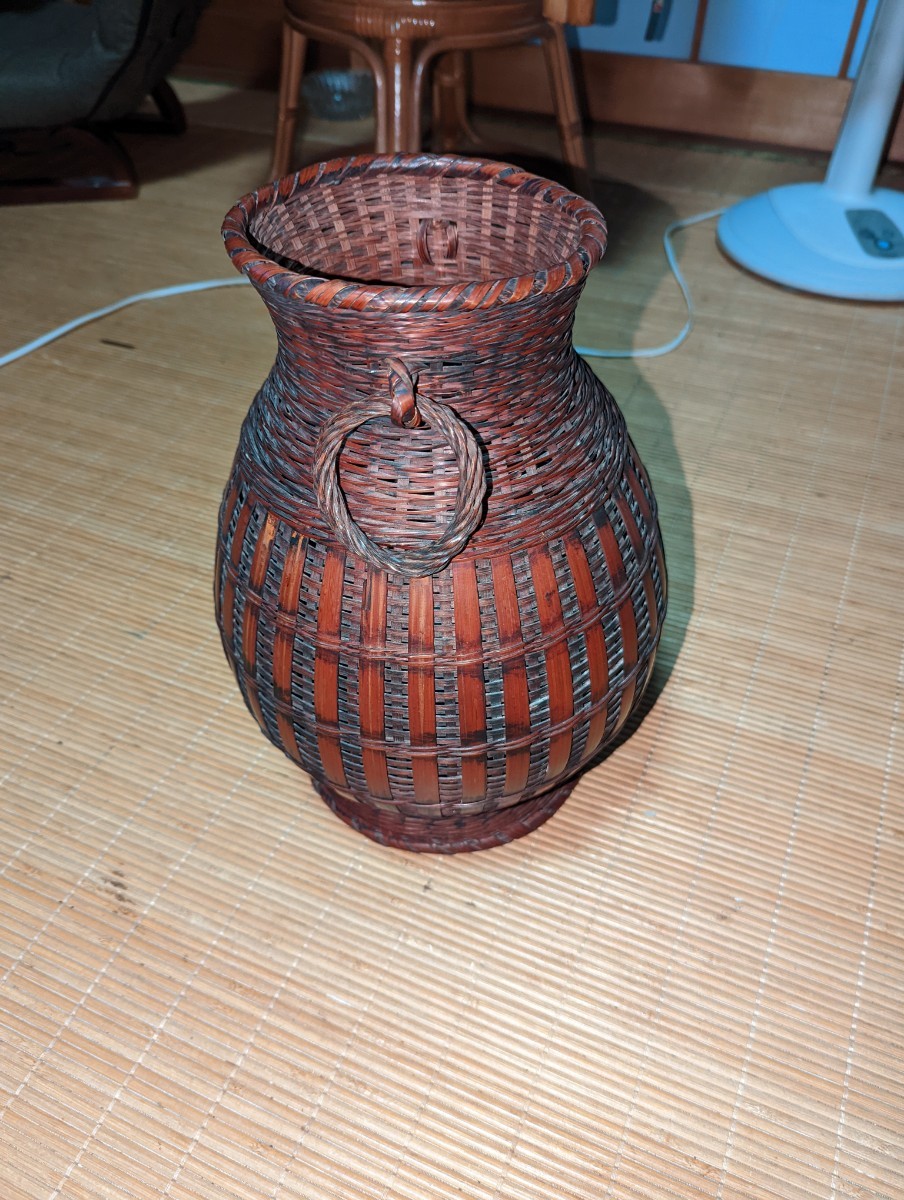花籠 時代 茶道具 染無双耳付 | 虎斑竹専門店 竹虎 流古美術品 竹網