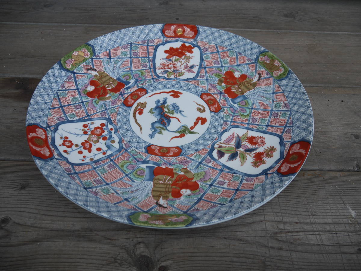 新作，品質保証 H30919 色絵大皿 40cm 有田焼 萬二郎作 飾り絵皿 スタンド付き 箱無し(大皿)｜売買されたオークション情報、yahooの商品情報をアーカイブ公開 - オークファン 皿