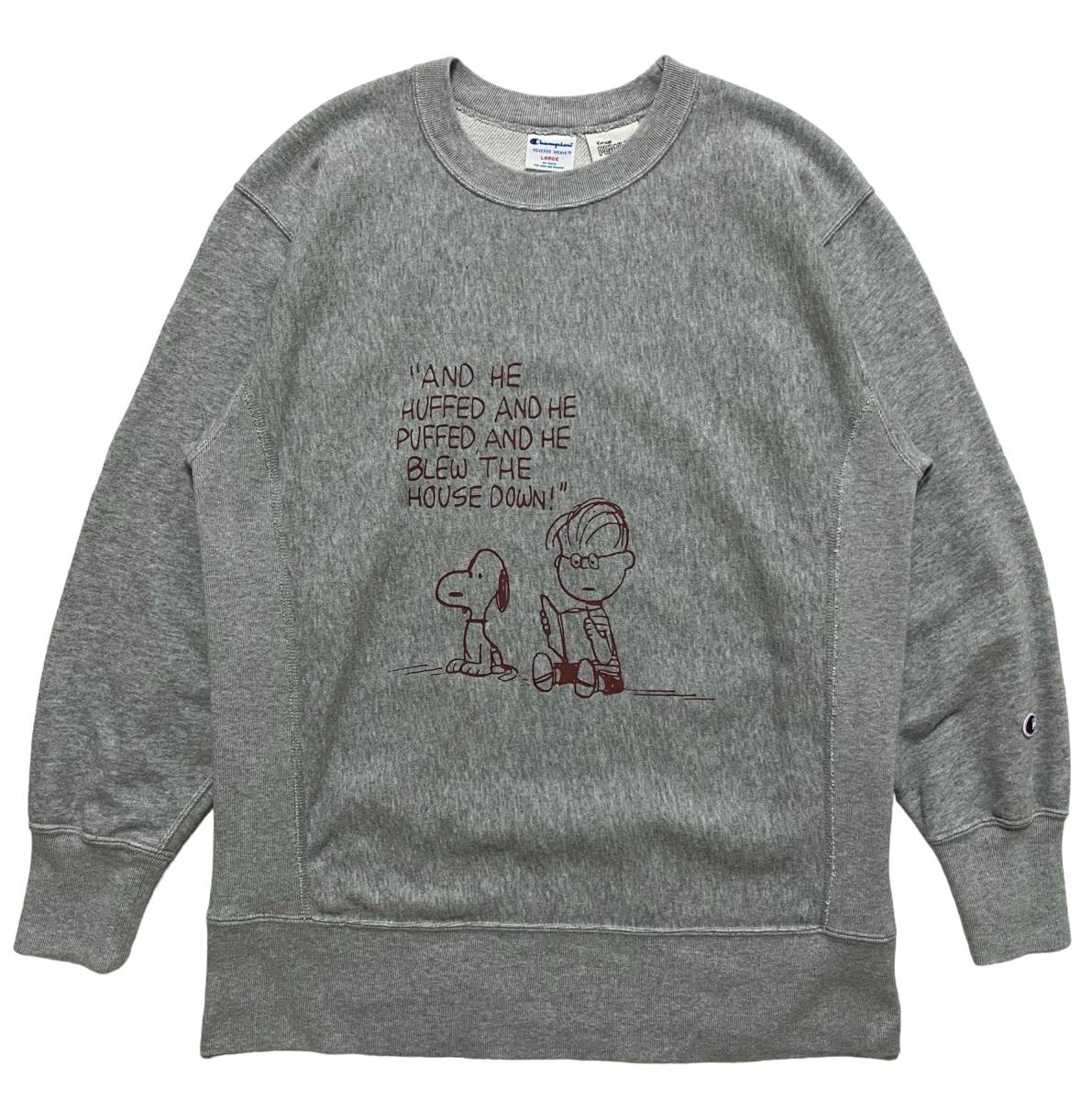 チャンピオン ピーナッツ Champion PEANUTS スヌーピー チャーリーブラウン リバースウィーブ スウェットシャツ トレーナー L 杢グレー