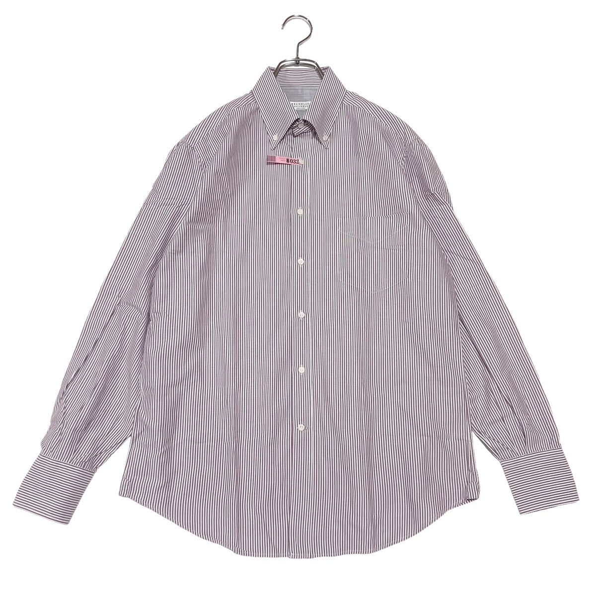 美品 BRUNELLO CUCINELLI ストライプ ボタンダウン カッターシャツ Y 