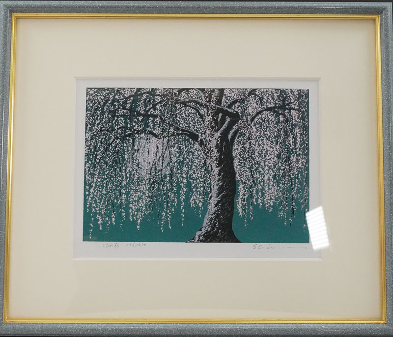 J370◇シルクスクリーン【小暮真望】限定250部「しだれ桜」 人気版画家_1