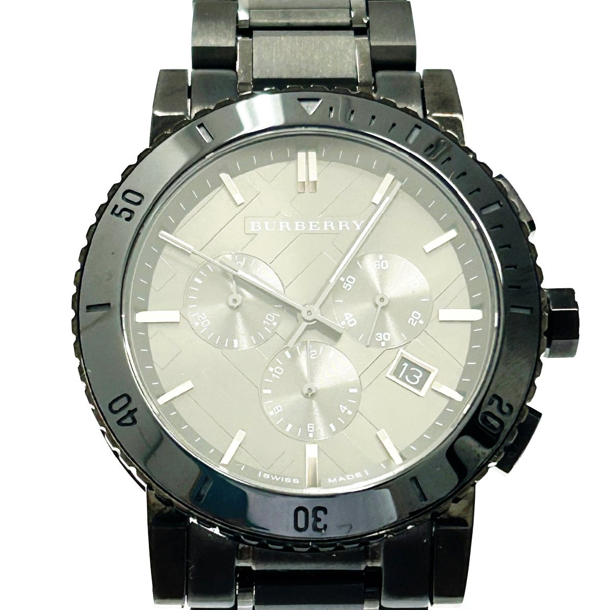 【1円スタート】【箱付き】BURBERRY バーバリー BU9381 クロノグラフ SS グレー文字盤 クオーツ メンズ腕時計 200930
