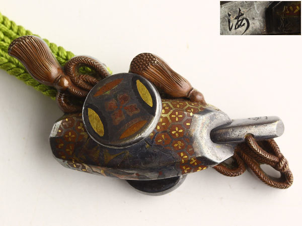 日本美術 在銘 銀製 象嵌 彫金 帯留 重さ21.1g J0313