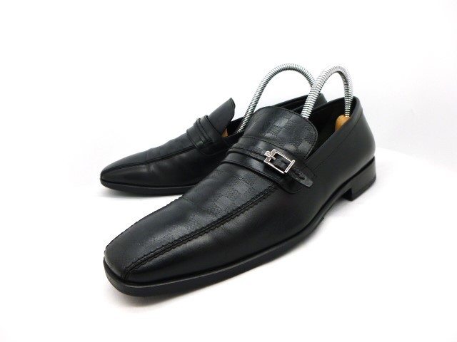 ◆本物保証◆ルイ・ヴィトン◆メンズ◆LV/ダミエ/ビジネス/ドレス/ストラップ/レザー/シューズ/靴/革靴/黒/約26～26.5㎝★☆美品☆★