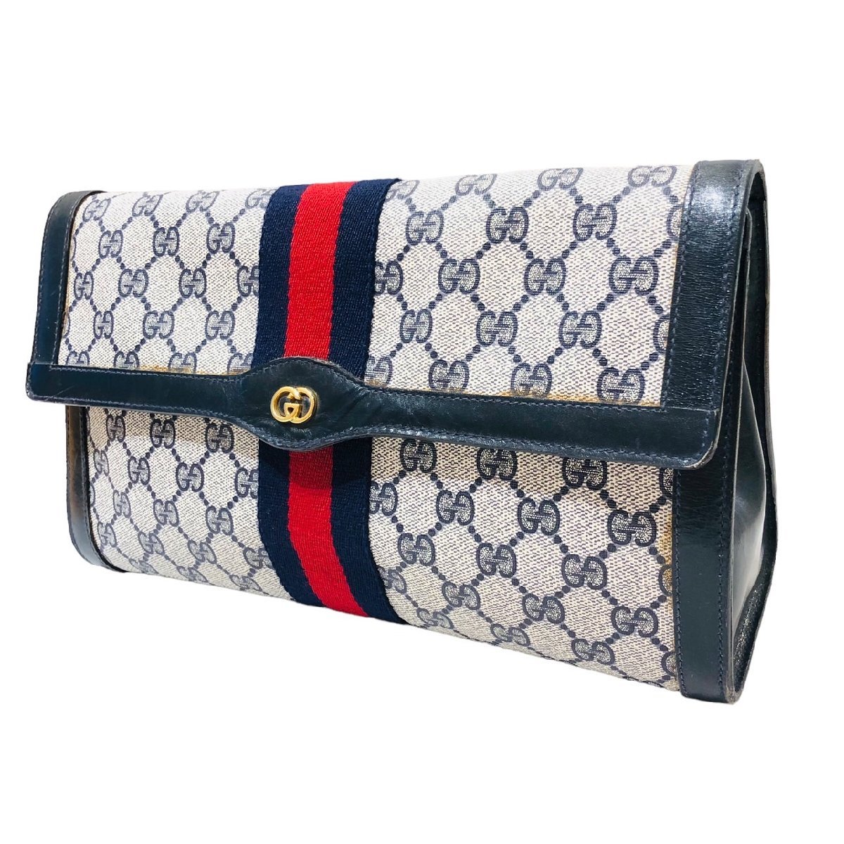 GUCCI グッチ オールドグッチ クラッチバッグ シェリーライン ネイビー 