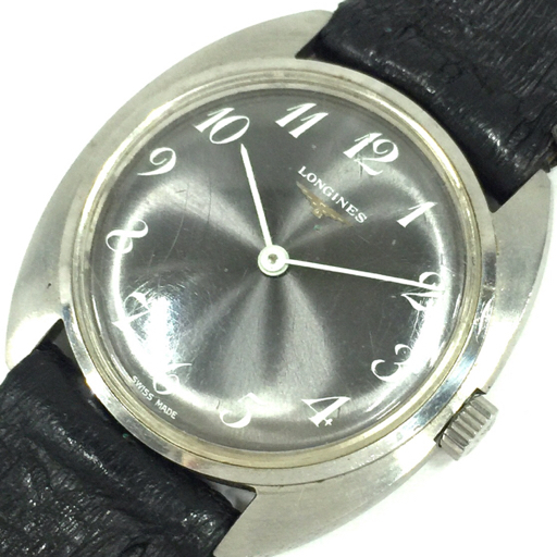 ロンジン 腕時計 ラウンド シルバー金具 2針 手巻き メンズ 純正尾錠 レザーベルト 稼働 LONGINES QS103-20