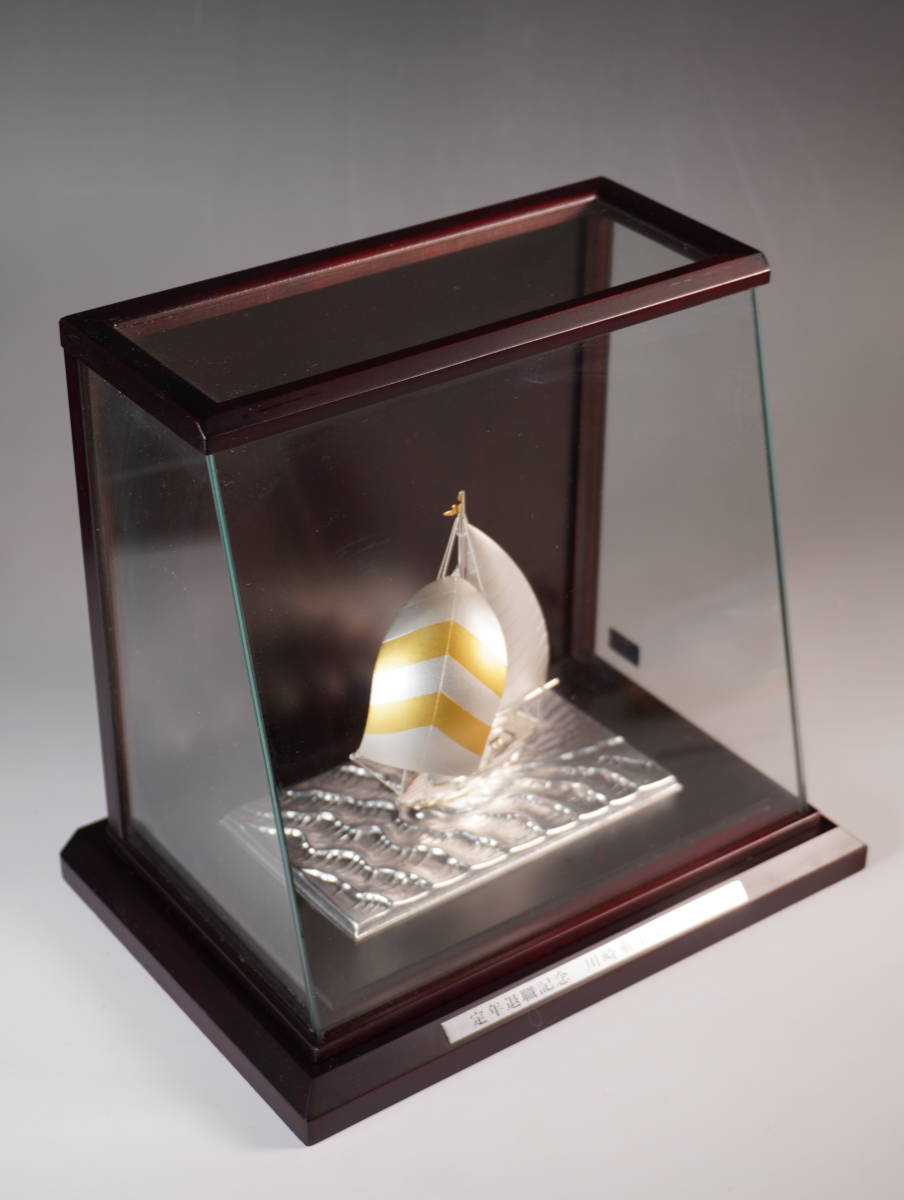 玉》 SILVER 950 ヨット ガラスケース 銀製/置物 *38 銀製 帆船 SILVER