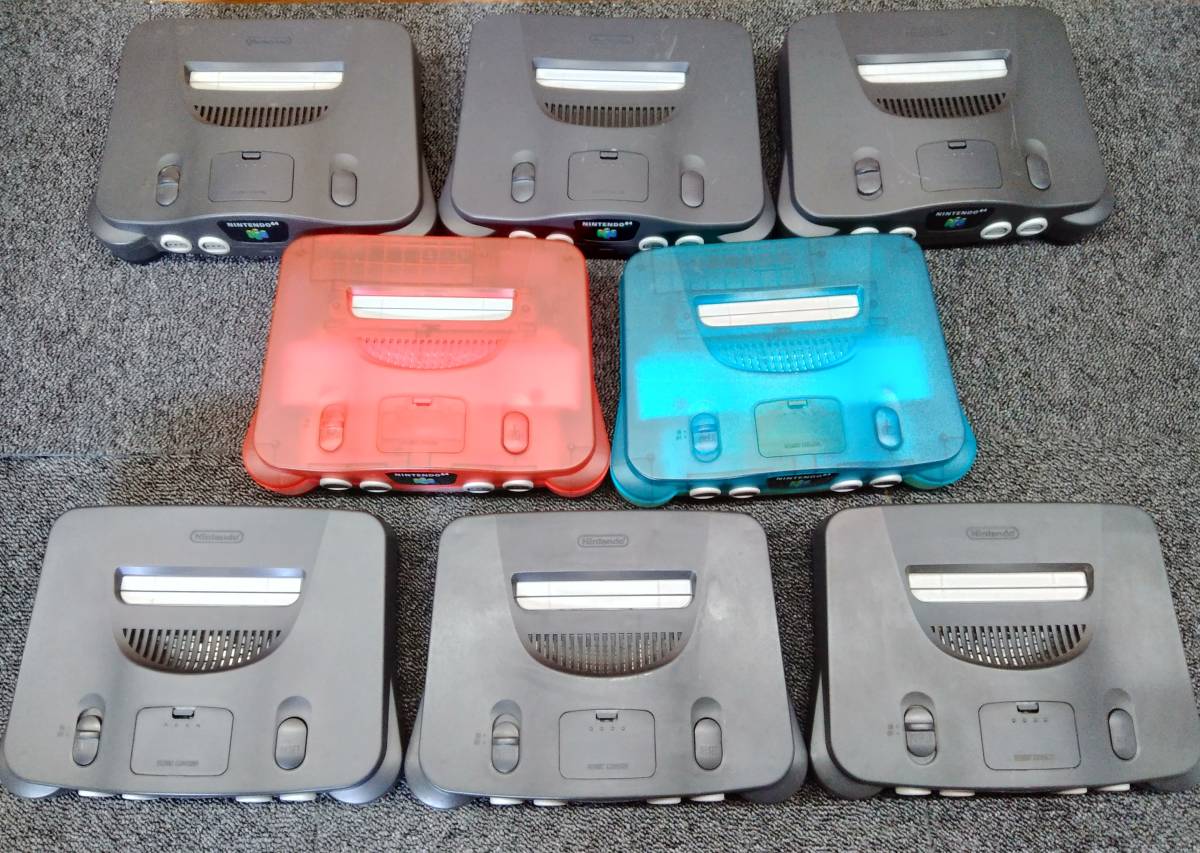 鴨BY ジャンク N64 ニンテンドー64本体 まとめ売り8台セット NUS-001 ブラック/クリアレッド/クリアブルー Nintendo 任天堂 ニンテンドー64 ジャンク 本体