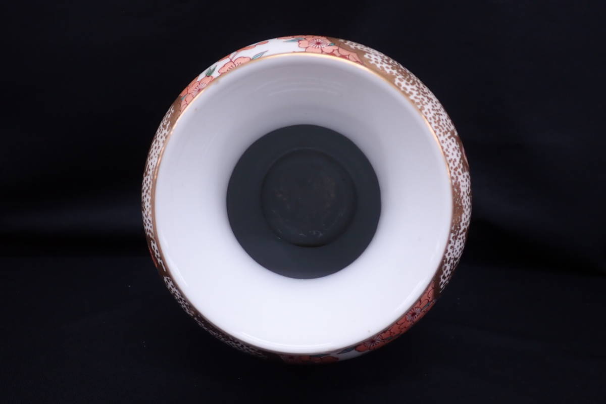 有田焼 秀峰作 色絵染付 金彩 桜御所車図 大花瓶 高さ46cm 金襴手 飾壺 