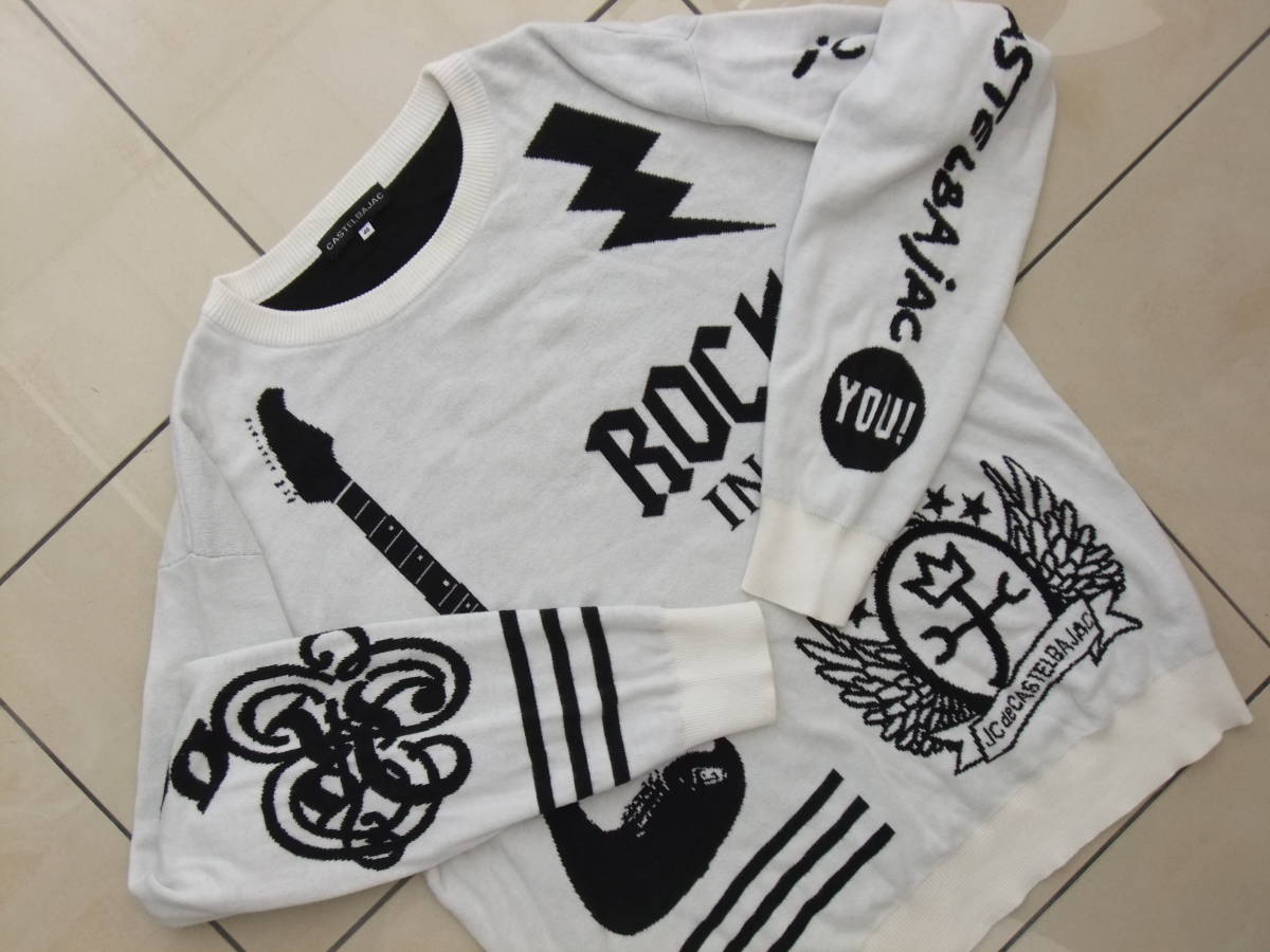 CASTELBAJAC カステルバジャック◆46◆ビックロゴ編み＆ビック文字編み長袖コットンセーター◆㈱オッジインターナショナル 美品