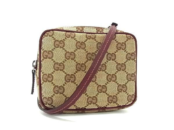良品✨グッチ ミニショルダーバッグ GG キャンバス レザー ブラウン グッチ GUCCI GGキャンバス ミニショルダーバッグ ポーチ レザー