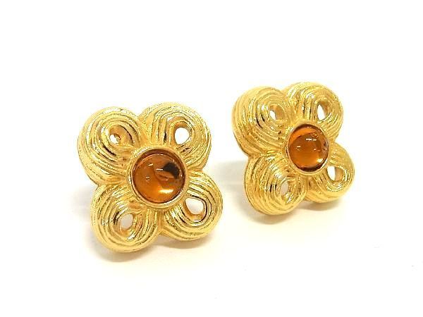 1円 ■美品■ GIVENCHY ジバンシィ ヴィンテージ 石付き ピアス アクセサリー レディース ゴールド系 BE4881