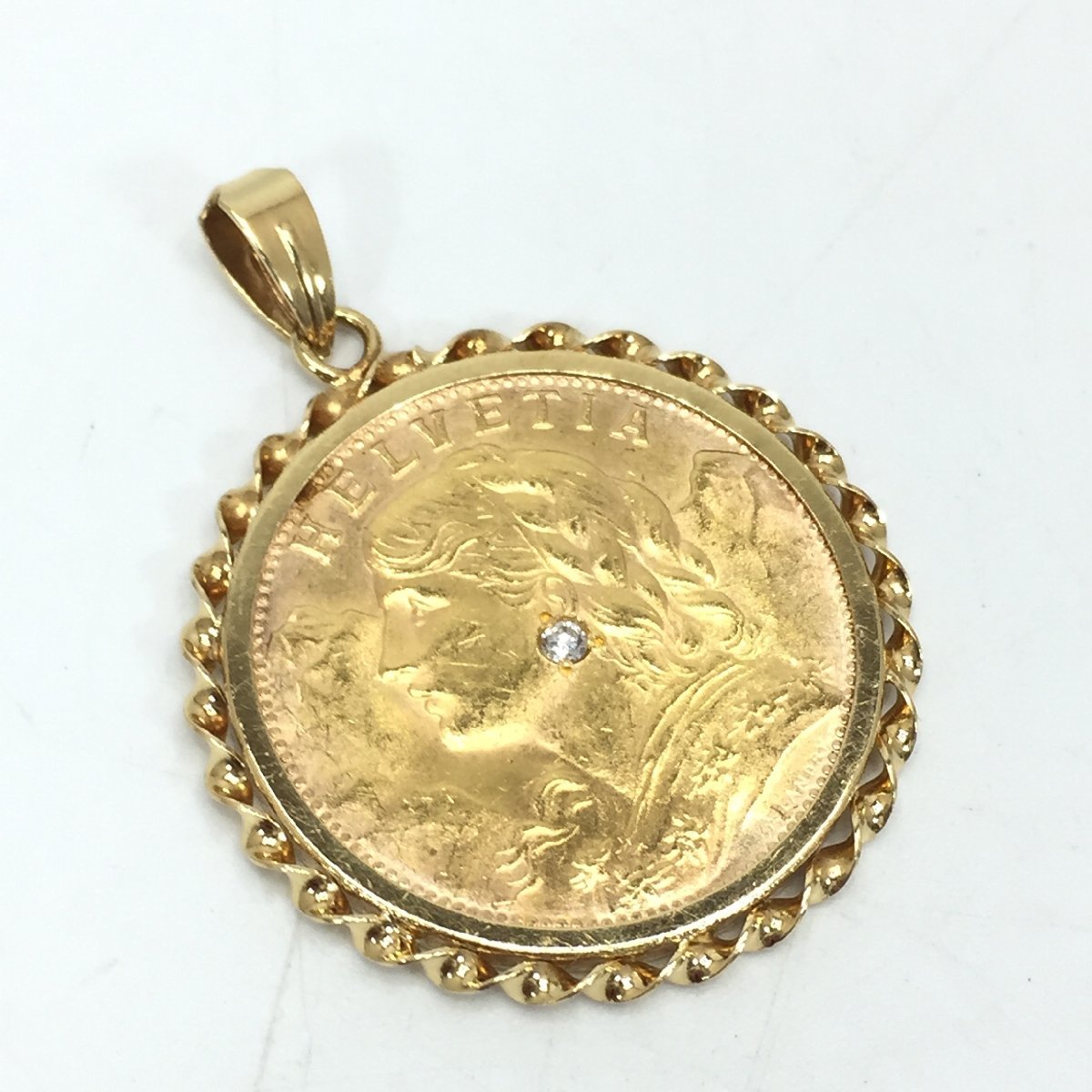 5272-60【 20フラン 金貨 】 スイス ヘルヴェティア ペンダントトップ 1935年 枠 K21.6 K18 ダイヤ