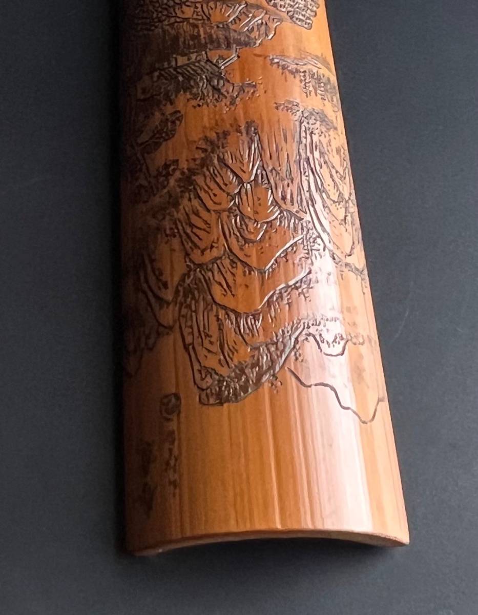 雲龍茶合 【肥松彫歌文茶合】 煎茶道具木工芸茶器茶