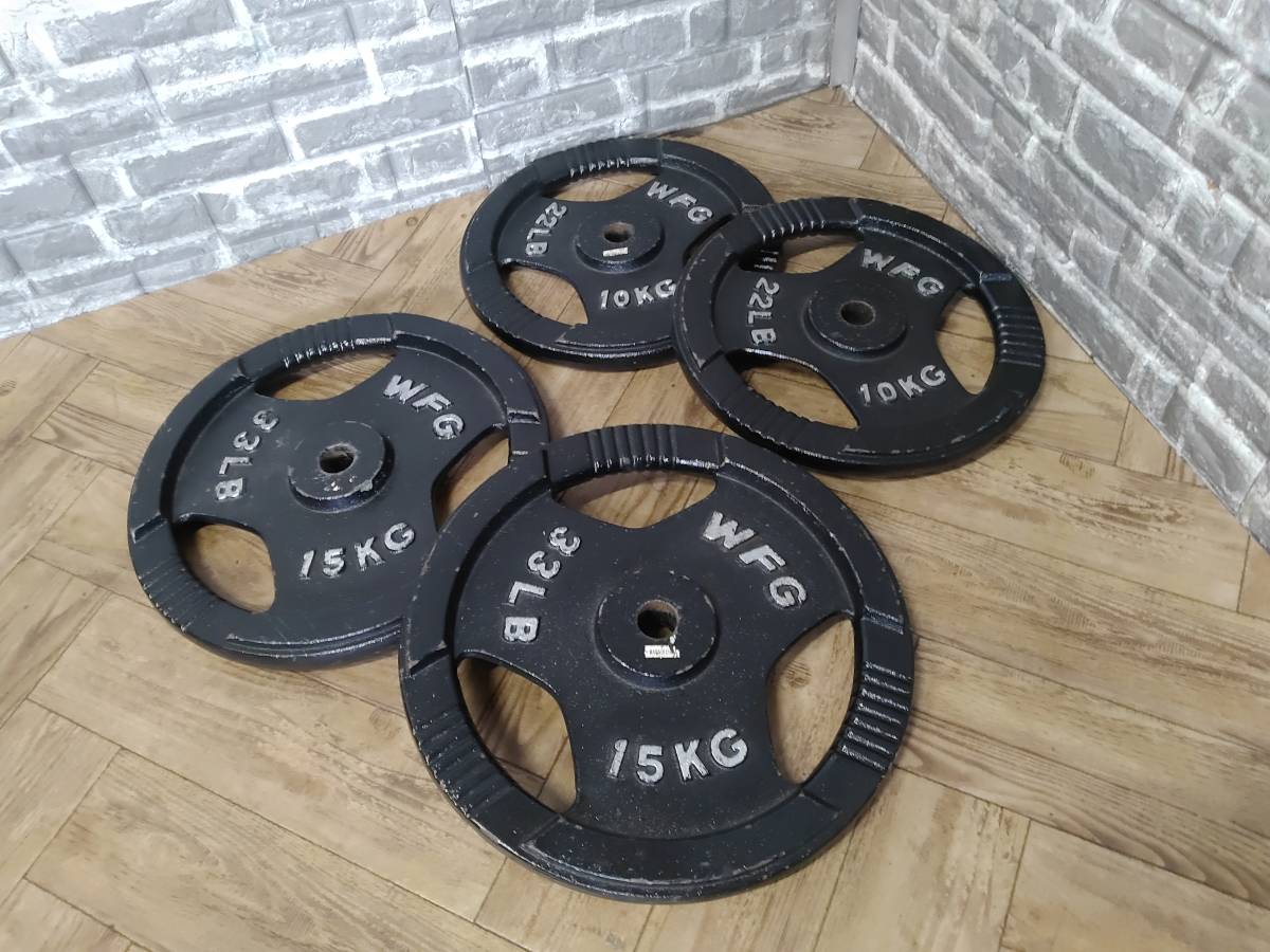 WFG バーベルプレート 10Kg×2/15kg×2 計50Kg ダンベルシャフト 