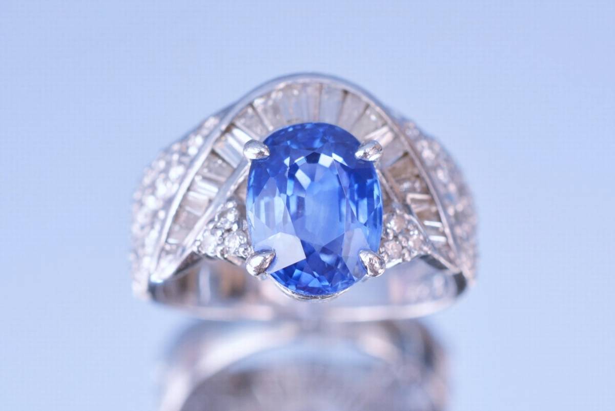 ☆ 天然サファイア 2.82ct ダイヤ 1.10ct Pt900 リング / 8.6g / 宝石 
