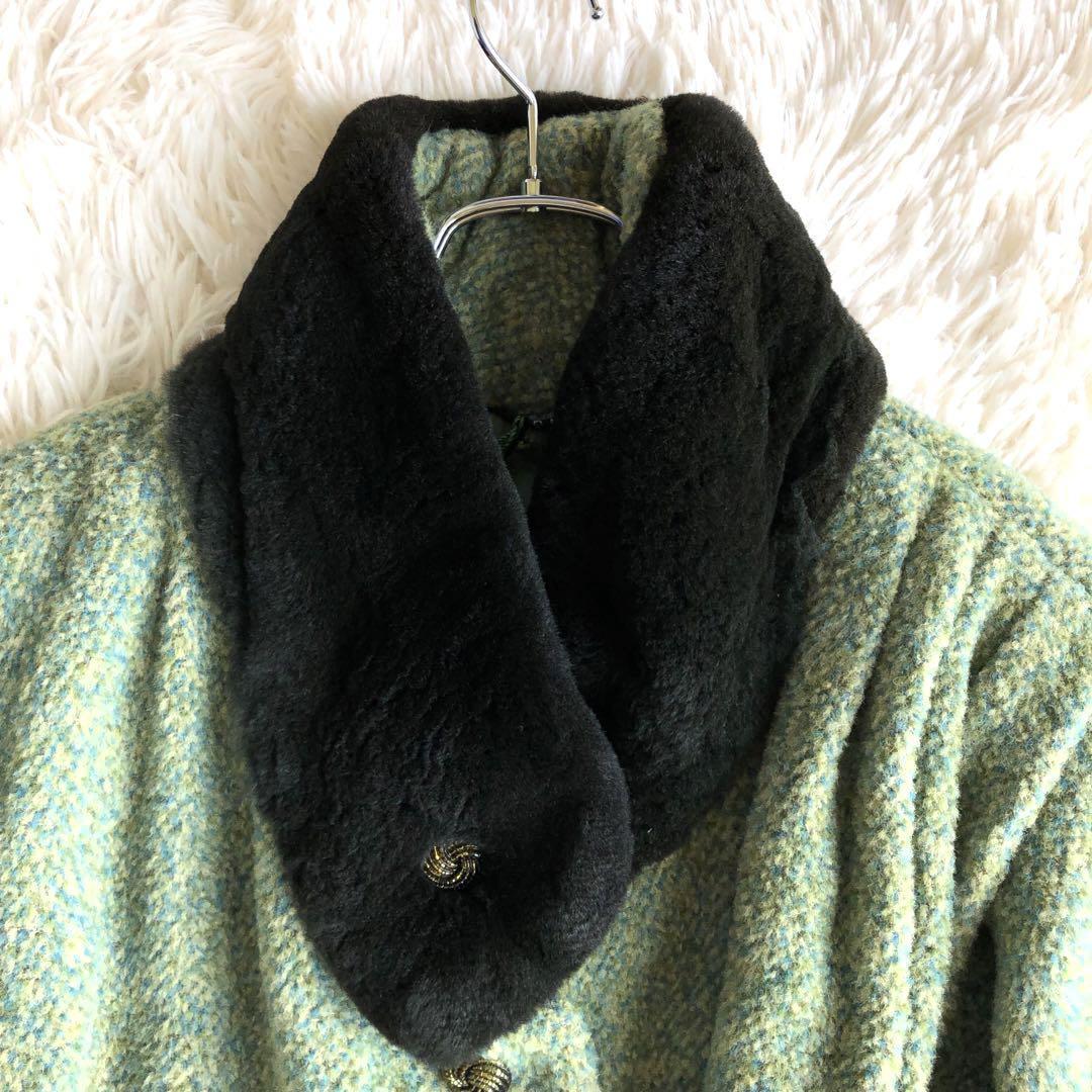 キング【新品未使用 定価30万円 大きいサイズXL】KING ロングコート グリーン 緑 42サイズ シェアードミンク ロング丈 イタリア製 ウール