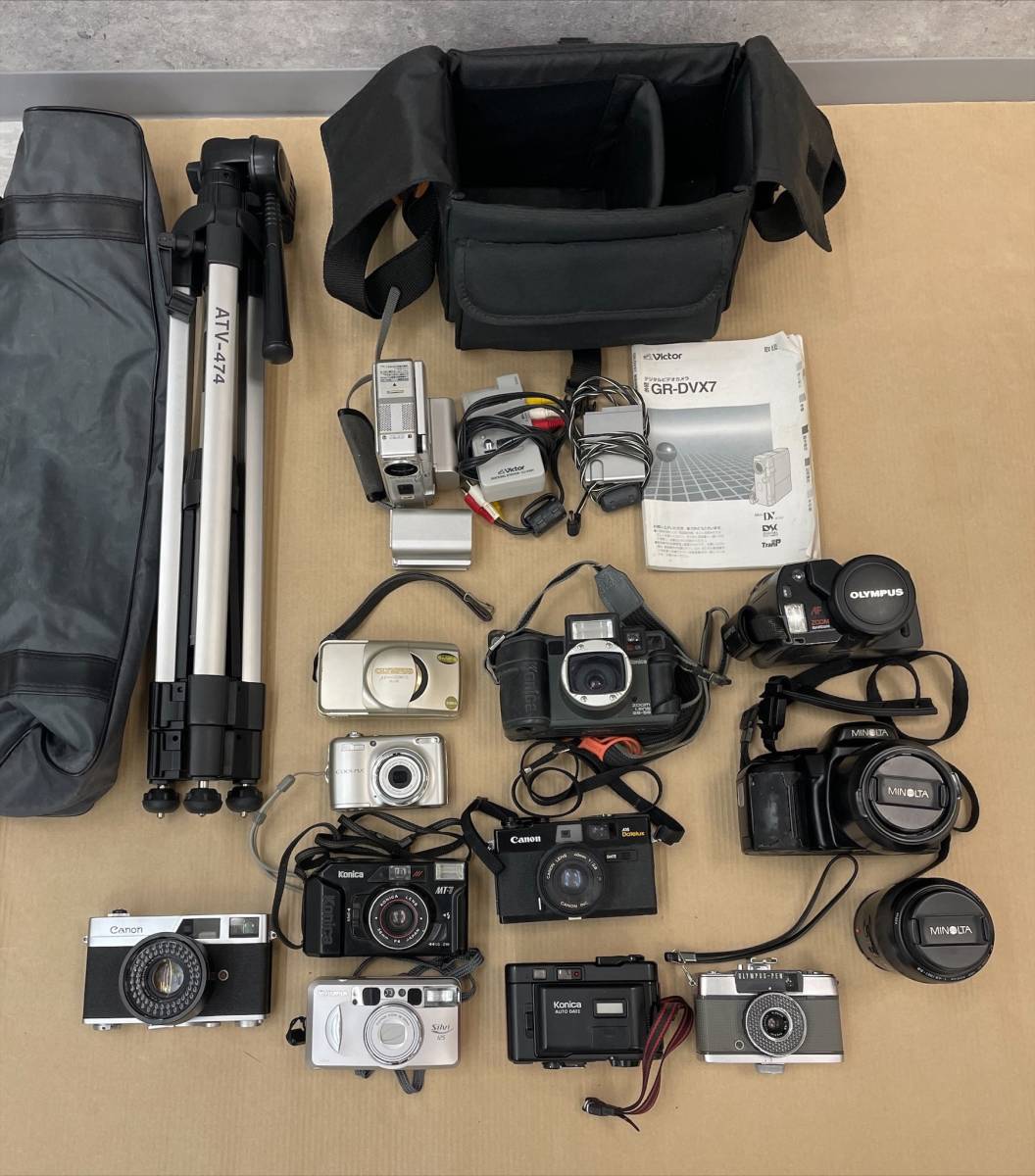 ♯2785　フィルムカメラ デジカメ ビデオカメラ　など11点＋レンズ　三脚　おまとめ CANON Nikon コニカ Konica ミノルタ Minolta ビクター