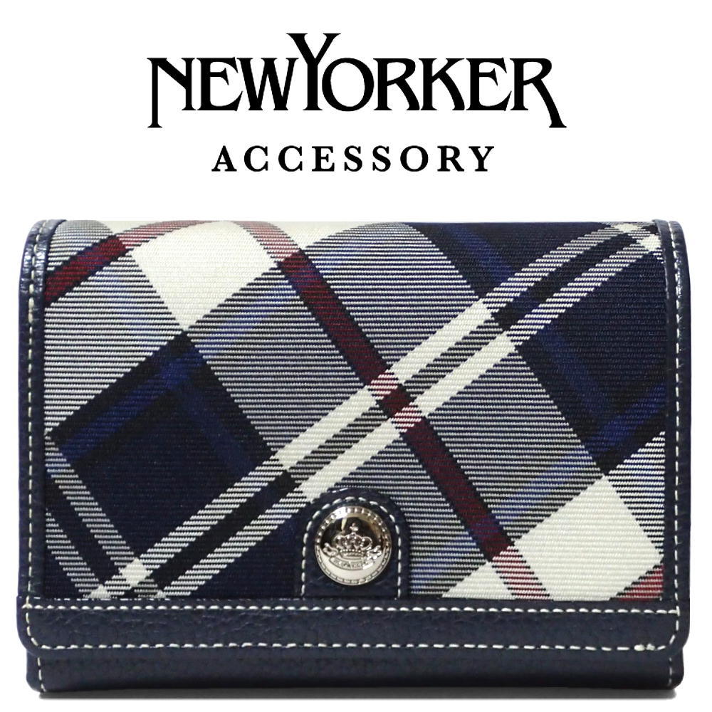 ニューヨーカー　新品　箱あり　ネイビー系　NYP903　折り財布　母の日 NEWYORKER［ニューヨーカー］二つ折り財布【チェック＆レザー】牛革