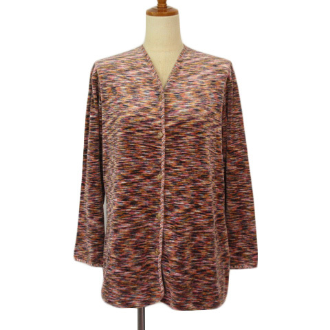 ミッソーニ MISSONI カーディガン Vネック 総柄 ベロア L マルチカラー レディース