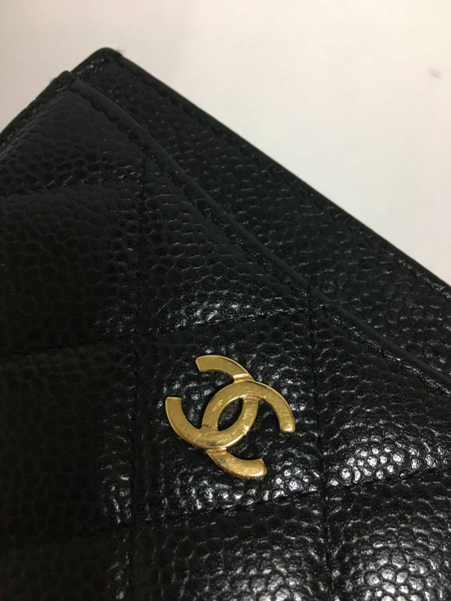 CHANEL シャネル ココマーク キャビアスキン 財布 ギャランティカード付き CHANEL キャビアスキン ココマーク 二つ折り財布 ギャランティカード有