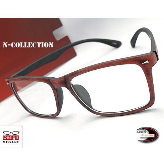 【眼鏡一式 度付レンズセット】★designメガネ★N-Collection エアロフレーム 赤茶 木目調 ウェリントン 度付き/度なし/伊達メガネ【通販】