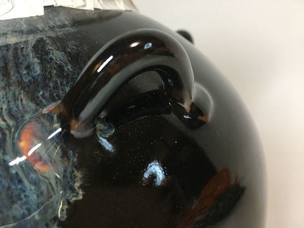 共箱 飾壺 茶道具 平安 天目釉 草山作 四耳茶壺 万代草山 古