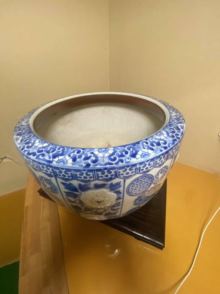 ○睡蓮鉢 陶器製 アンティーク 大型 水鉢 火鉢 メダカ鉢 金魚④ 睡蓮鉢