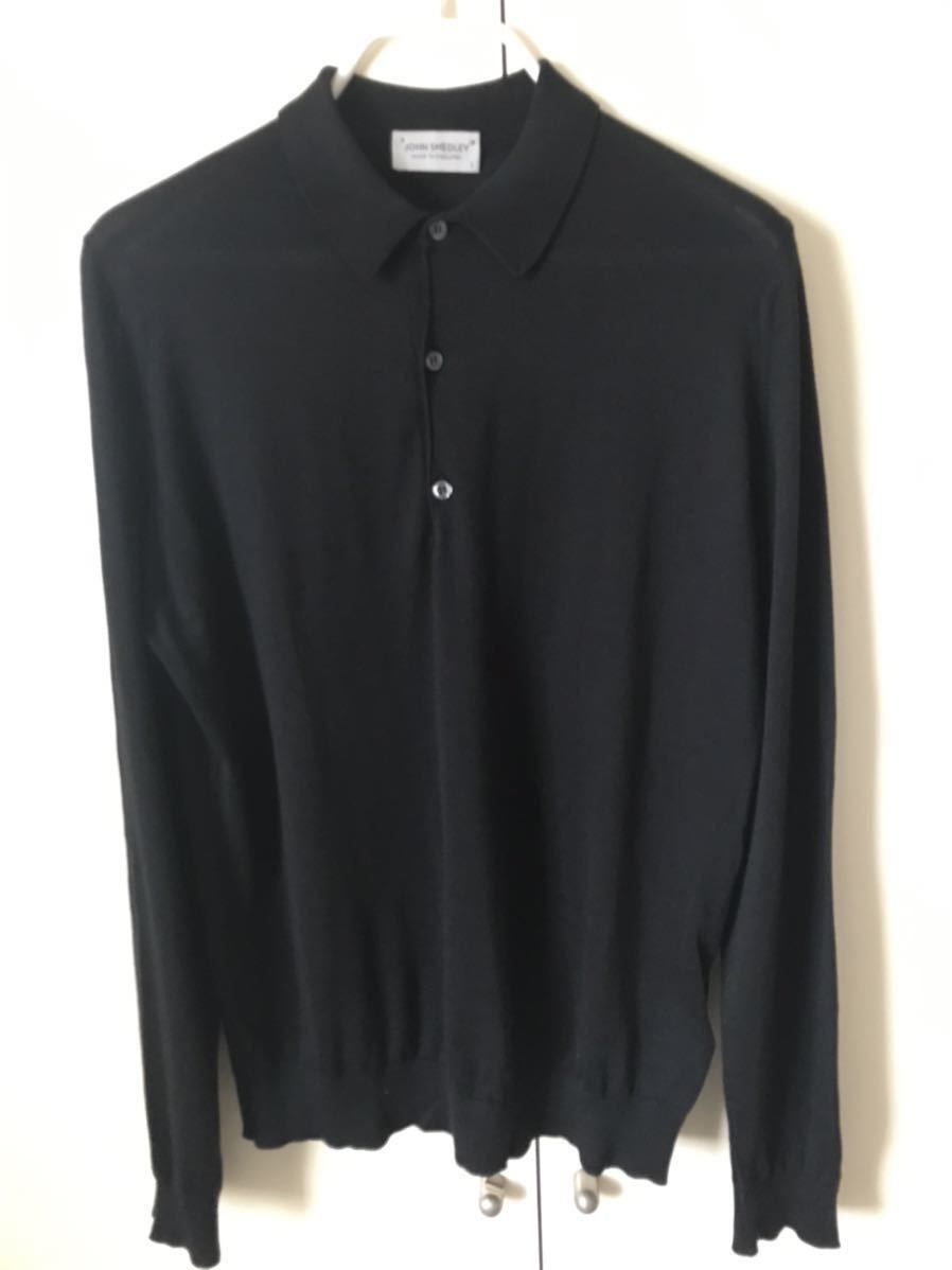JOHN SMEDLEY ジョンスメドレー ニット　ポロシャツ　長袖　シーアイランドコットン　黒　L 